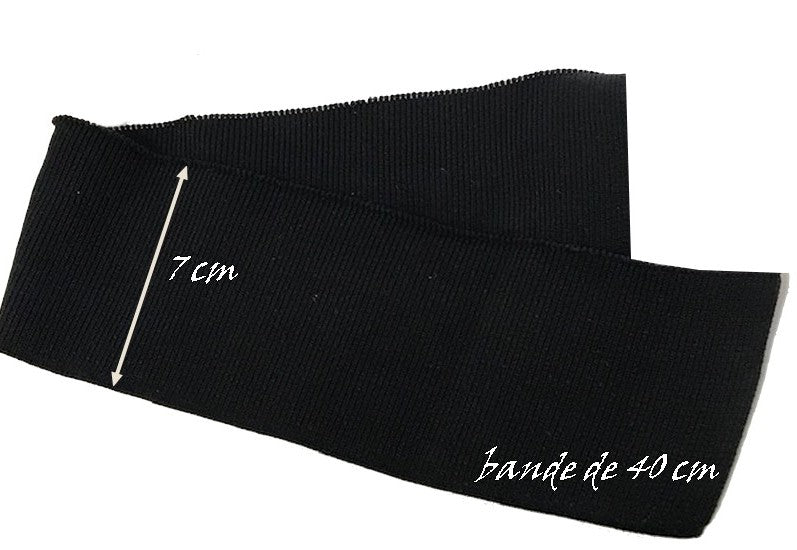 Bord-Cote En Bande de Tissu Maille Noir Pour Poignée Manche et cols