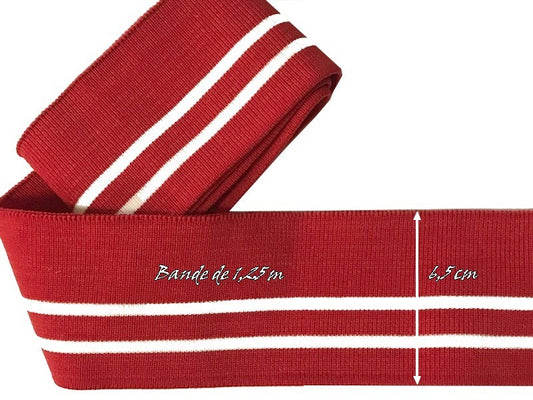 Bord-Cote En Bande de Tissu Maille Rouge A Rayure Blanche à coudre Pour Poignée Manche et cols