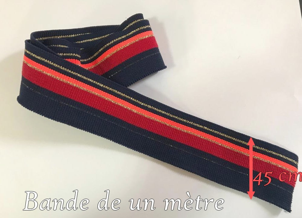 bord-côte marine rouge et orange imprimé fil doré  : Une touche de style pour vos poignées de manche et bas de blousons"