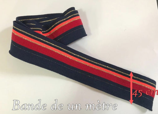bord-côte marine rouge et orange imprimé fil doré  : Une touche de style pour vos poignées de manche et bas de blousons"