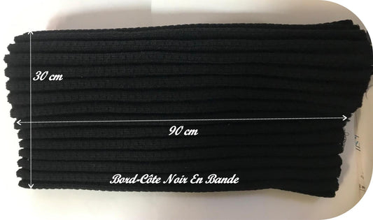 Bord-Côte Noir En Bande de 90 cm sur 30 cm de largeur En Tissu Jersey  Pour Poignée Manche et Bas de Blousons