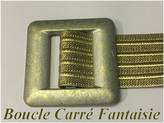 Boucle Ceinture Carré Argent et Doré  En 8 Cm A Coudre.