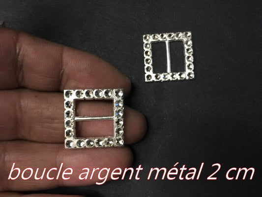 Boucle Ceinture Carré Façon Strass Argent En 2 Cm A Coudre.