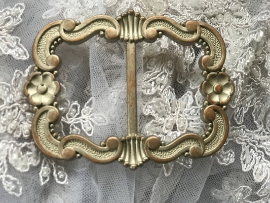Boucle Ceinture Carré Vintage Fantaisie Mordoré En 9.5 Cm A Coudre.