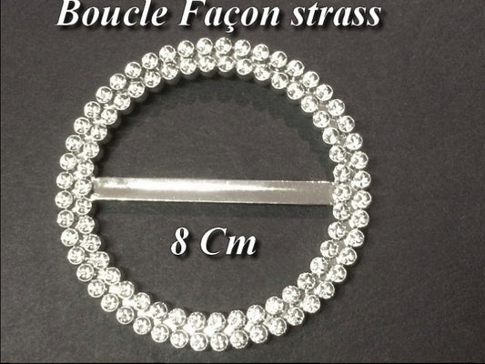 Boucle Ceinture Facon Strass Argent En 8 Cm A Coudre.