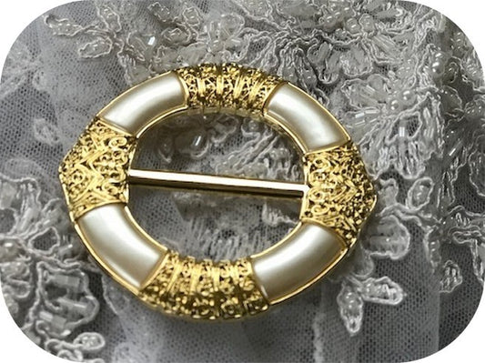 Boucle Ceinture Fantaisie Nacré Doré or Ronde En 7 Cm A Coudre.