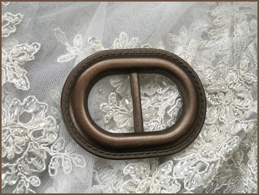 Boucle Ceinture Ronde Fantaisie Marron Bronze En 7 Cm A Coudre.