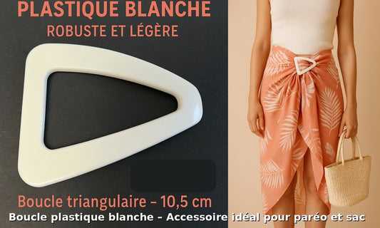 Boucle plastique blanche triangulaire –blanche 10,5 cm – Accessoire couture robuste et élégant 🧵