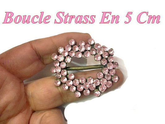 Boucle Pour Ceinture En Strass Couleur  Rose  Pour décorations Et Fabrications.