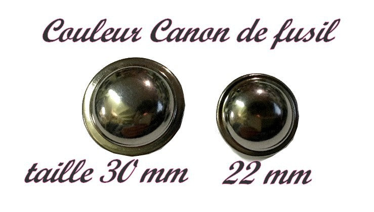 Bouton A Coudre en Forme De Soucoupe En Taille 22 mm Et 30 mm A Queue, En Couleur Canon de Fusil
