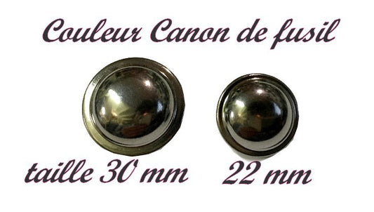 Bouton A Coudre en Forme De Soucoupe En Taille 22 mm Et 30 mm A Queue, En Couleur Canon de Fusil