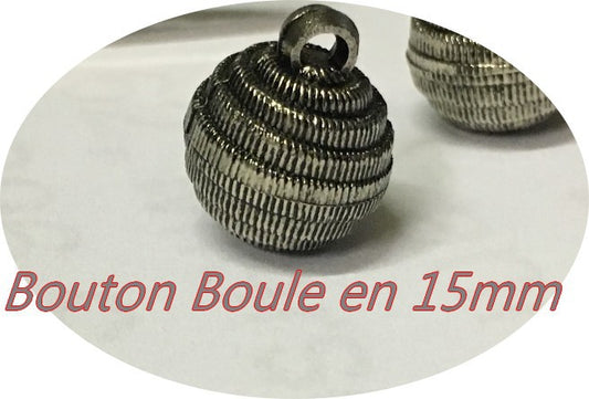 Bouton Boule Couture Argent Vieilli   En Taille 15 mm