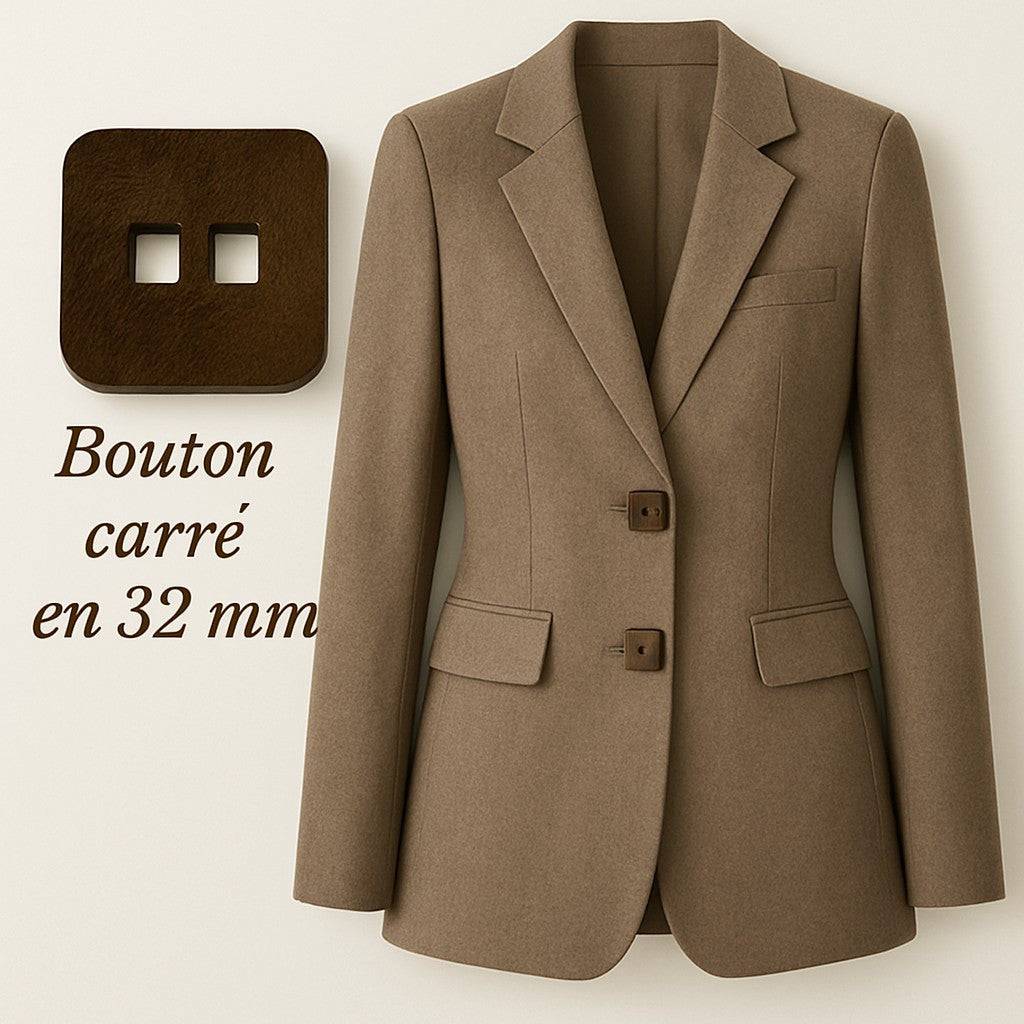 Bouton carré 32 mm effet bois – Naturel & chic pour couture