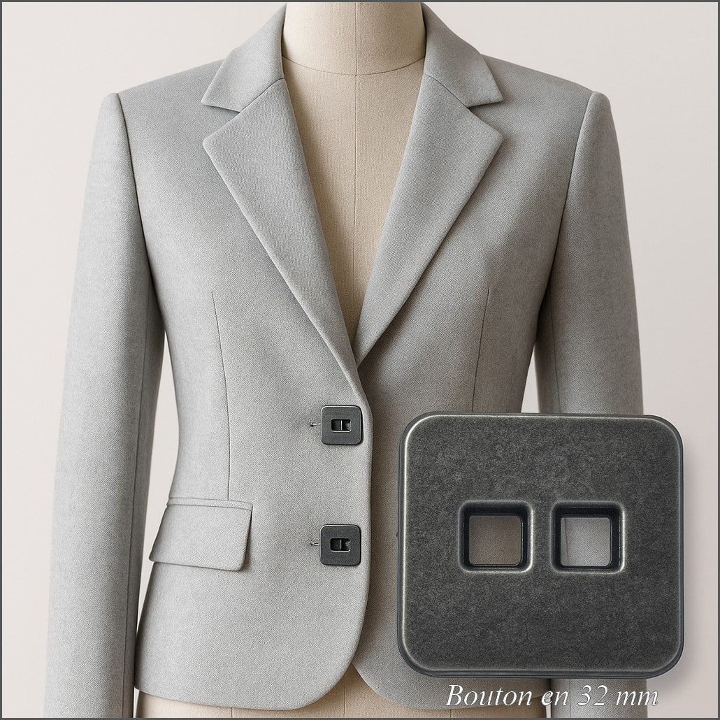 Bouton carré 32 mm – Effet métal brossé – Chic, moderne et résistant pour couture