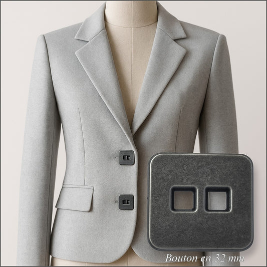 Bouton carré 32 mm – Effet métal brossé – Chic, moderne et résistant pour couture