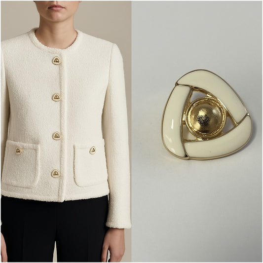 Bouton couture façon Chanel – Doré & Ivoire nacré – Ø 18 mm–  Élégance intemporelle pour sublimer vos créations couture