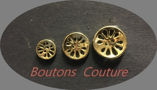 Bouton Couture Finition En Doré Fantaisie Plat 2 Trous