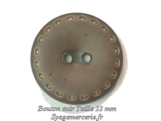 Bouton cuir 22mm en marron choco surpiqué