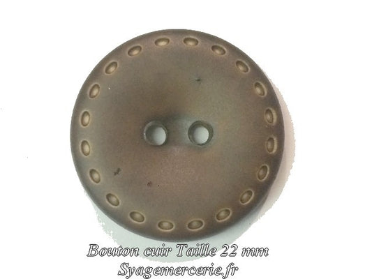 Bouton cuir 22mm en marron choco surpiqué