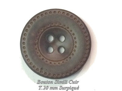 Bouton Cuir Simili 20 mm A Coudre  En 4 Trous  Marron-Choco