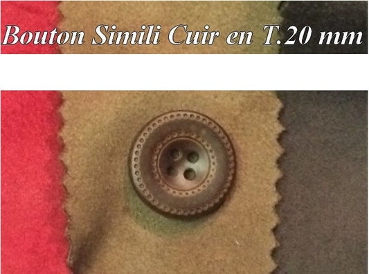 Bouton Cuir Simili 20 mm En 4 Trous Marron-Choco à coudre.
