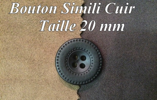 Bouton Cuir Simili 20 mm En 4 Trous Noir à coudre.