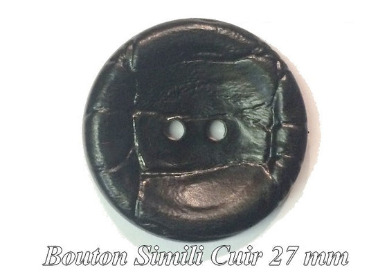 Botón de piel sintética de 27 mm con 2 agujeros, color negro
