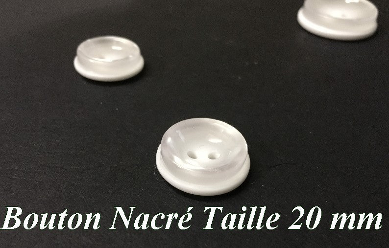 Pearly White Sewing Button in Size 20 mm, for Clothing and Crafts.