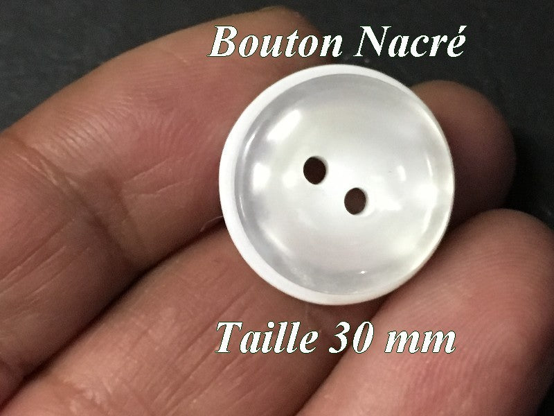 Pearly White Sewing Button in Size 30 mm, 3 cm, for Clothing and Crafts.