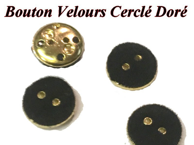 Black Velvet Sewing Button Size 14mm, Gold Circled For Clothing And Crafts