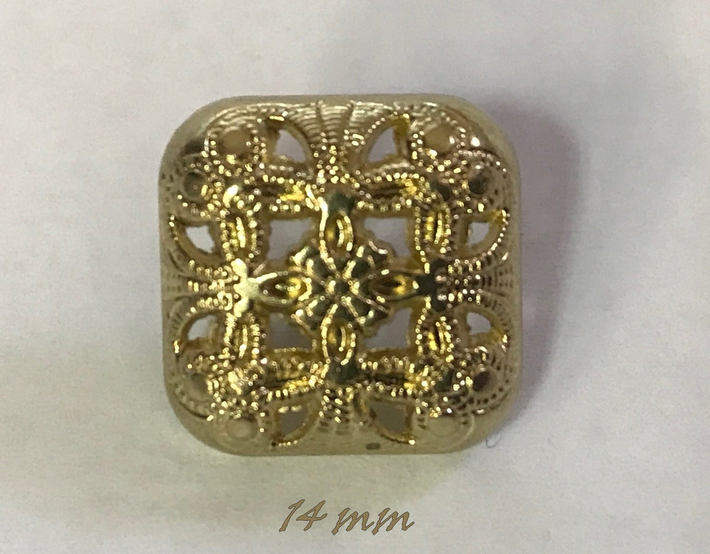 Gold Square Metal Sewing Button Diameter 14 mm.