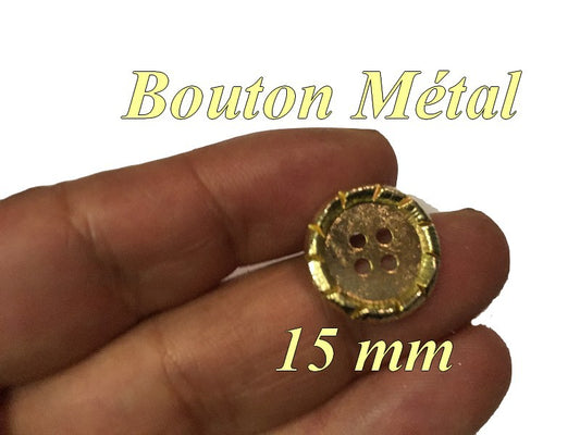 Gold Button Size 15 mm Metal 4 Holes, To Sew.