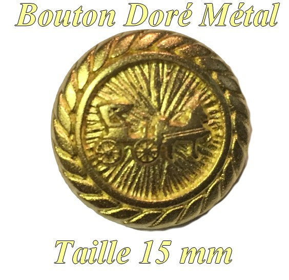 Gold Button Size 15 mm Metal Shank, Carriage Motif To Sew.