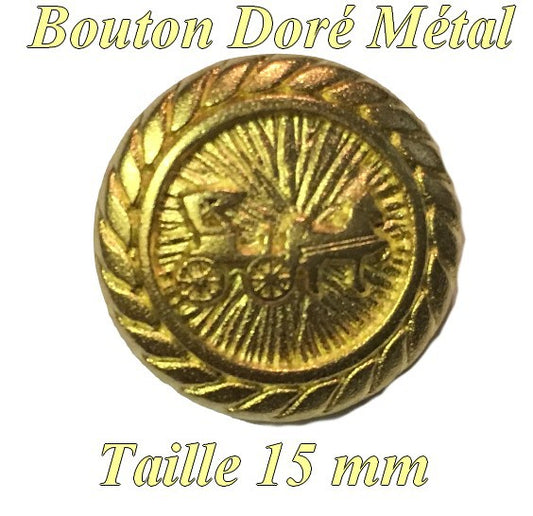 Gold Button Size 15 mm Metal Shank, Carriage Motif To Sew.