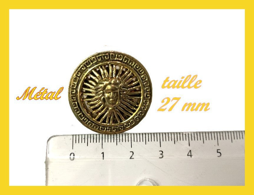 Gold Metal Sewing Button in Size 27 mm.