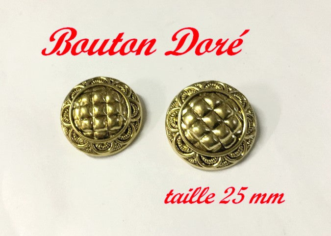 Gold Fancy Button to Sew in Size 25 mm for Clothing Customizations