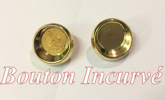 Gold Fancy Curved Button to Sew in Size 18 mm for customization.