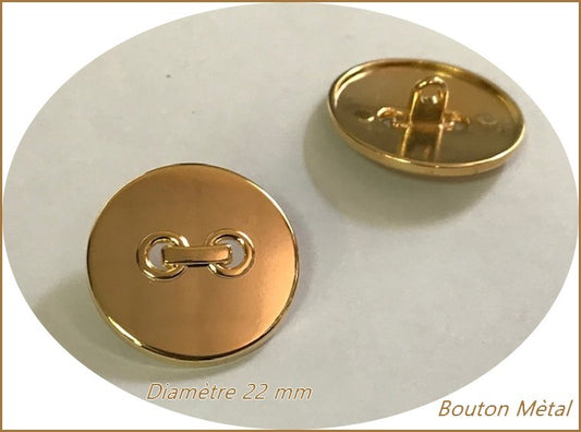 Gold Metal Sewing Button Diameter 22 mm.