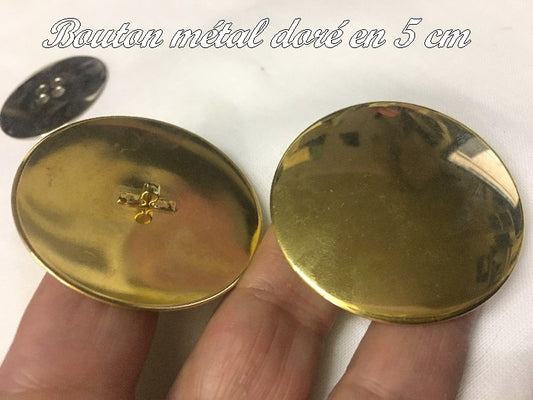Vintage Metal Gold Button Size 5cm Sew On For Clothing Customizations and Decorations.