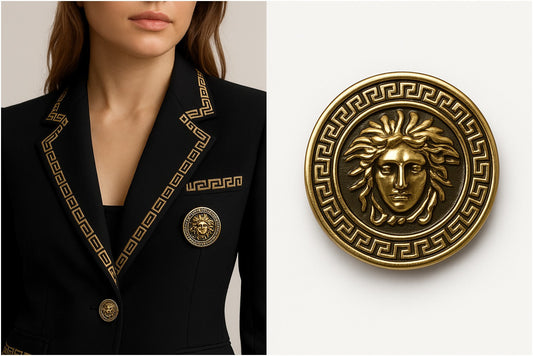 Bouton doré style Versace – Méduse Grecque 27 mm