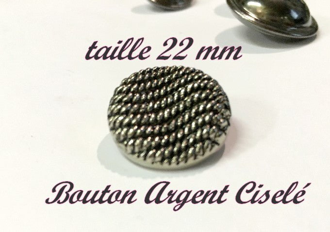 Antique Silver Button Size 22 Chiseled To Sew