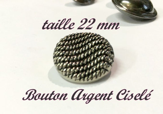 Antique Silver Button Size 22 Chiseled To Sew