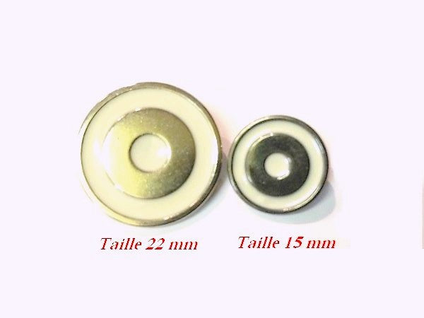 Metal Button. "Timeless Elegance: Silver Metal Button with White Enamel Background"