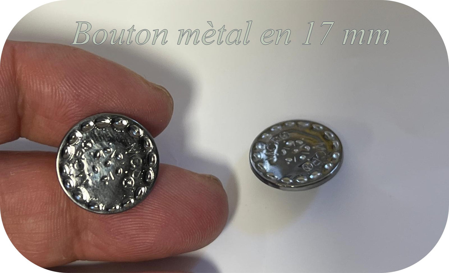 17mm Flat Metal Button – Shiny Silver Hammered Finish