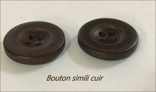 Faux Leather Button Matte Brown Chocolate in diameter 22 mm with 4 holes with Saddler Print to sew