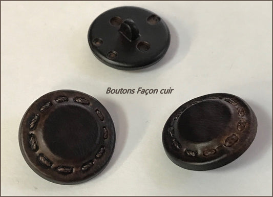 Faux Leather Button Matte Brown Chocolate in diameter 22 mm with Saddler Print to sew
