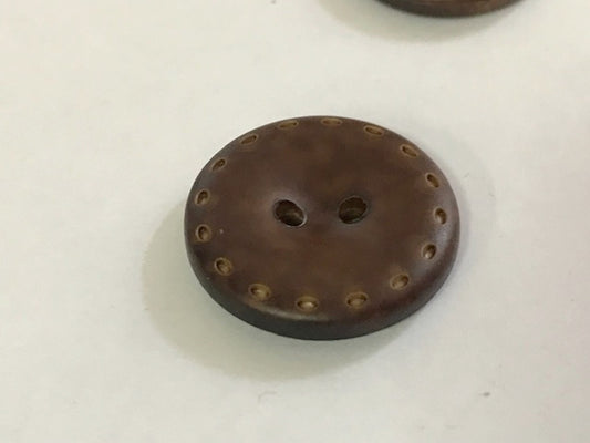 Faux Leather Button Matte Brown Chocolate in diameter 25 mm with 2 holes with Saddler Print to sew
