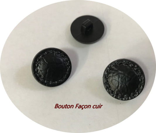 Black faux leather button, 18 mm diameter, for sewing, leather-style button with shank