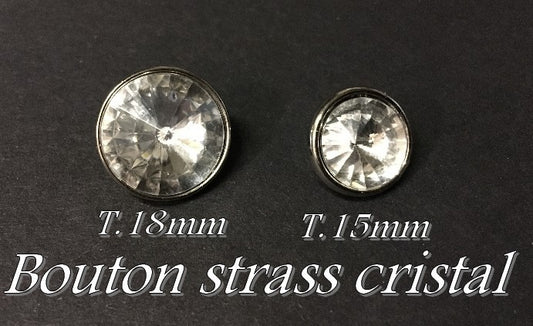 Bouton Strass Cristal Blanc Taille 15 mm A Facette Cerlé Argent Couture