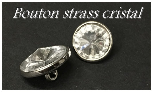 Bouton Strass Cristal Blanc Taille 18 mm A Facette Cerlé Argent Couture